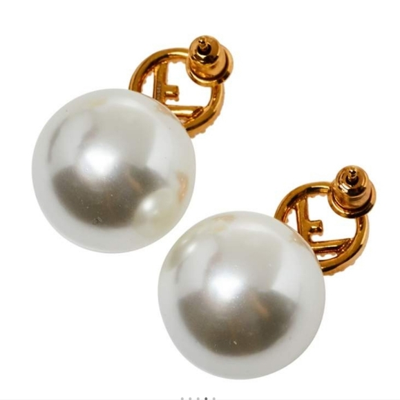 Fendi F is Fendi Crystal Logo Pearl Drop Earrings - Picture 2 of 10